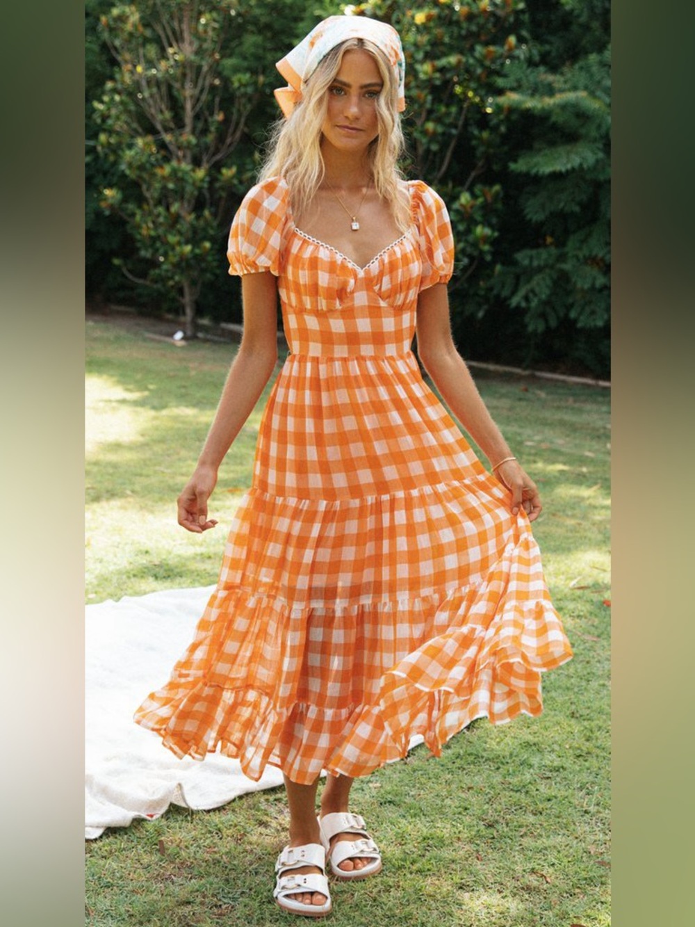 Peppermayo Orange Gingham Dress - Size 2 - Picture 4 of 14